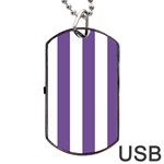 Vertical Stripes - White and Dark Lavender Violet Dog Tag USB Flash (One Side)