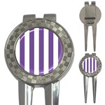 Vertical Stripes - White and Dark Lavender Violet 3-in-1 Golf Divot