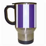 Vertical Stripes - White and Dark Lavender Violet Travel Mug (White)
