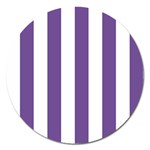 Vertical Stripes - White and Dark Lavender Violet Magnet 5  (Round)