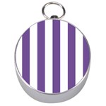 Vertical Stripes - White and Dark Lavender Violet Silver Compass