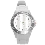 Vertical Stripes - White and Platinum Gray Round Plastic Sport Watch (L)