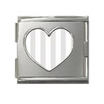 Vertical Stripes - White and Platinum Gray Mega Link Heart Italian Charm (18mm)