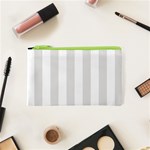 Vertical Stripes - White and Platinum Gray Canvas Cosmetic Bag (XS)