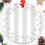 Vertical Stripes - White and Platinum Gray Round Filigree Ornament (Two Sides)