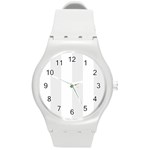 Vertical Stripes - White and Pale Gray Round Plastic Sport Watch (M)