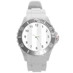 Vertical Stripes - White and Pale Gray Round Plastic Sport Watch (L)