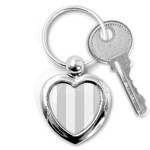 Vertical Stripes - White and Gainsboro Gray Key Chain (Heart)