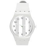 Vertical Stripes - White and Gainsboro Gray Round Plastic Sport Watch (M)