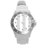 Vertical Stripes - White and Gainsboro Gray Round Plastic Sport Watch (L)