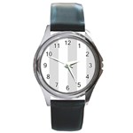 Vertical Stripes - White and Gainsboro Gray Round Metal Watch