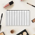 Vertical Stripes - White and Gainsboro Gray Cosmetic Bag (M)
