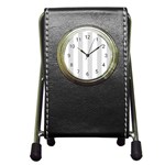 Vertical Stripes - White and Gainsboro Gray Pen Holder Desk Clock