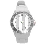 Vertical Stripes - White and Light Gray Round Plastic Sport Watch (L)