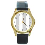 Vertical Stripes - White and Light Gray Round Gold Metal Watch