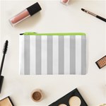 Vertical Stripes - White and Light Gray Canvas Cosmetic Bag (XS)