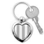 Vertical Stripes - White and Silver Gray Key Chain (Heart)
