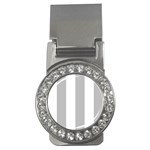 Vertical Stripes - White and Silver Gray Money Clip (CZ)