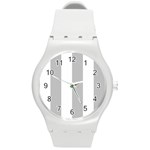 Vertical Stripes - White and Silver Gray Round Plastic Sport Watch (M)