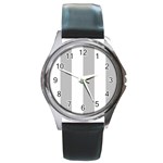 Vertical Stripes - White and Silver Gray Round Metal Watch