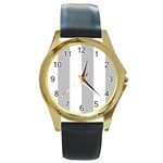 Vertical Stripes - White and Silver Gray Round Gold Metal Watch