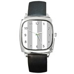 Vertical Stripes - White and Silver Gray Square Metal Watch