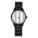 Vertical Stripes - White and Silver Gray Stainless Steel Round Watch