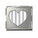 Vertical Stripes - White and Silver Gray Mega Link Heart Italian Charm (18mm)