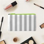 Vertical Stripes - White and Silver Gray Canvas Cosmetic Bag (XS)