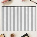 Vertical Stripes - White and Silver Gray Cosmetic Bag (XXXL)