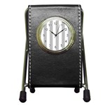 Vertical Stripes - White and Silver Gray Pen Holder Desk Clock