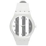 Vertical Stripes - White and Gray Round Plastic Sport Watch (M)