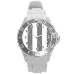 Vertical Stripes - White and Gray Round Plastic Sport Watch (L)