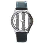 Vertical Stripes - White and Gray Round Metal Watch