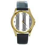 Vertical Stripes - White and Gray Round Gold Metal Watch