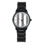 Vertical Stripes - White and Gray Stainless Steel Round Watch