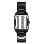 Vertical Stripes - White and Gray Stainless Steel Barrel Watch