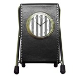 Vertical Stripes - White and Gray Pen Holder Desk Clock