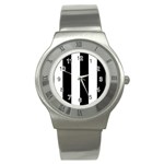 Vertical Stripes - White and Black Stainless Steel Watch