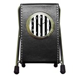 Vertical Stripes - White and Black Pen Holder Desk Clock