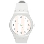 Vertical Stripes - White and Seashell Round Plastic Sport Watch (M)