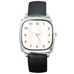 Vertical Stripes - White and Seashell Square Metal Watch