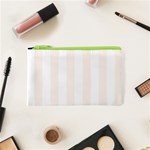 Vertical Stripes - White and Seashell Canvas Cosmetic Bag (XS)