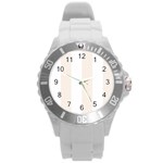Vertical Stripes - White and Linen Round Plastic Sport Watch (L)