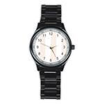 Vertical Stripes - White and Linen Stainless Steel Round Watch