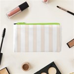 Vertical Stripes - White and Linen Canvas Cosmetic Bag (XS)
