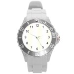 Vertical Stripes - White and Ivory Round Plastic Sport Watch (L)