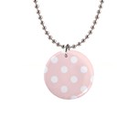 Polka Dots - White on Misty Rose Pink 1  Button Necklace