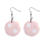 Polka Dots - White on Misty Rose Pink 1  Button Earrings