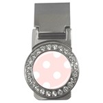 Polka Dots - White on Misty Rose Pink Money Clip (CZ)